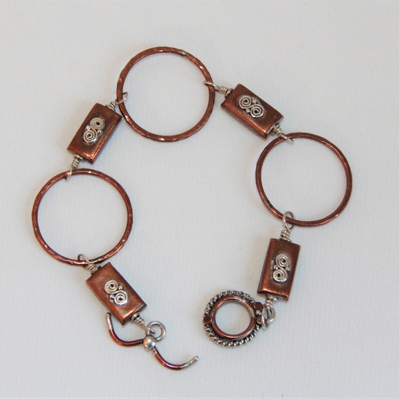 Copper Plating and Silver Scrollwork Bracelet - Picture 1 of 8